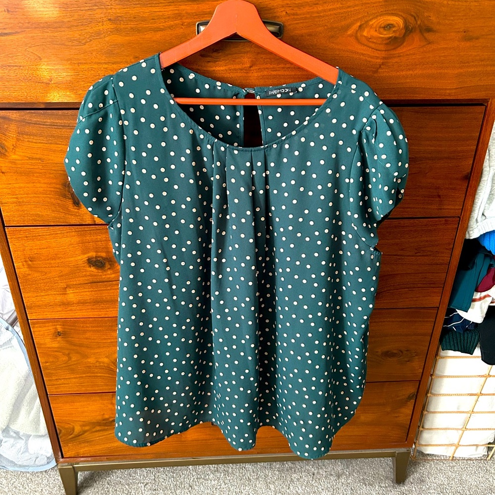 Papermoon plus 2x green and gold short sleeve blouse